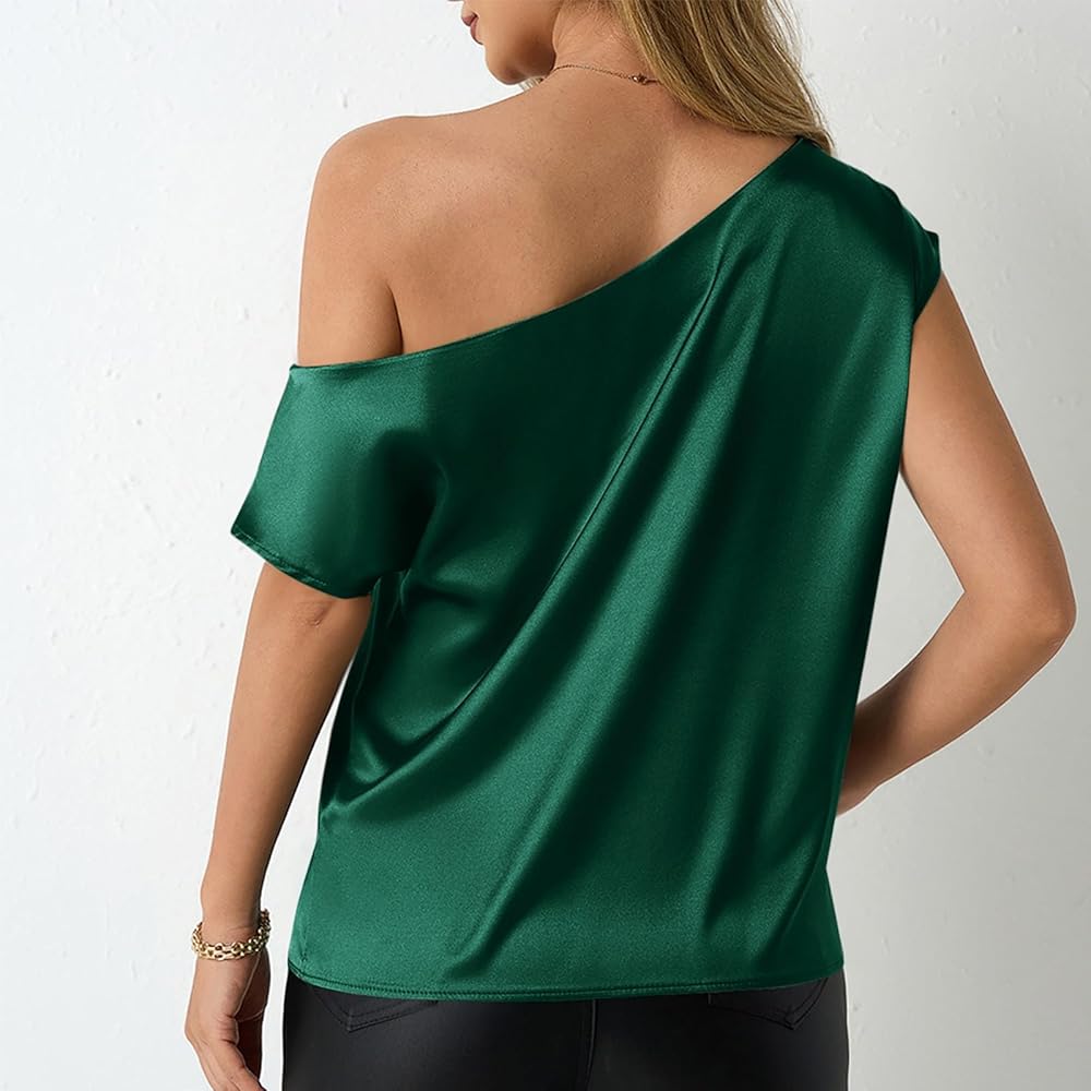 Women's Silk Satin Tops 2025 Elegant Off The Shoulder Blouse